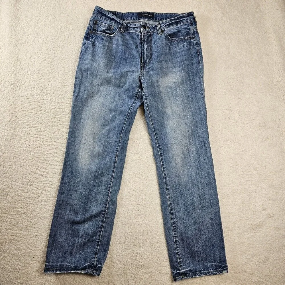 Aeropostale Jeans Men's 32x32 Relaxed Lightwash Blue Denim Lightly Distressed‎